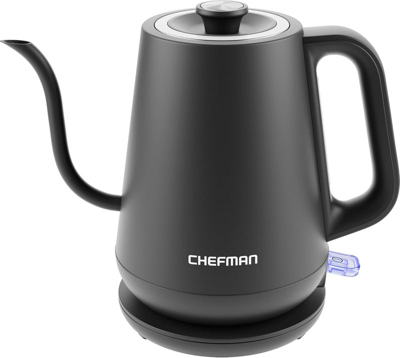 Chefman Gooseneck Electric Kettle, 0.8L Pour Over Tea Kettle for Coffee and Tea, One-Touch Operation, Boil-Dry Protection, Auto Shut-Off, Ultra-Fast Hot Water Boiler – Black - Image 1